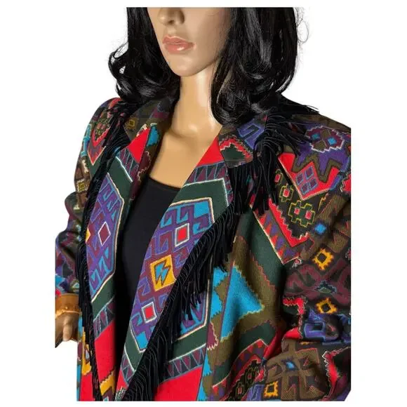 Vintage Criscione NEW YORK western fringed aztec oversized coat size medium - Picture 6 of 16